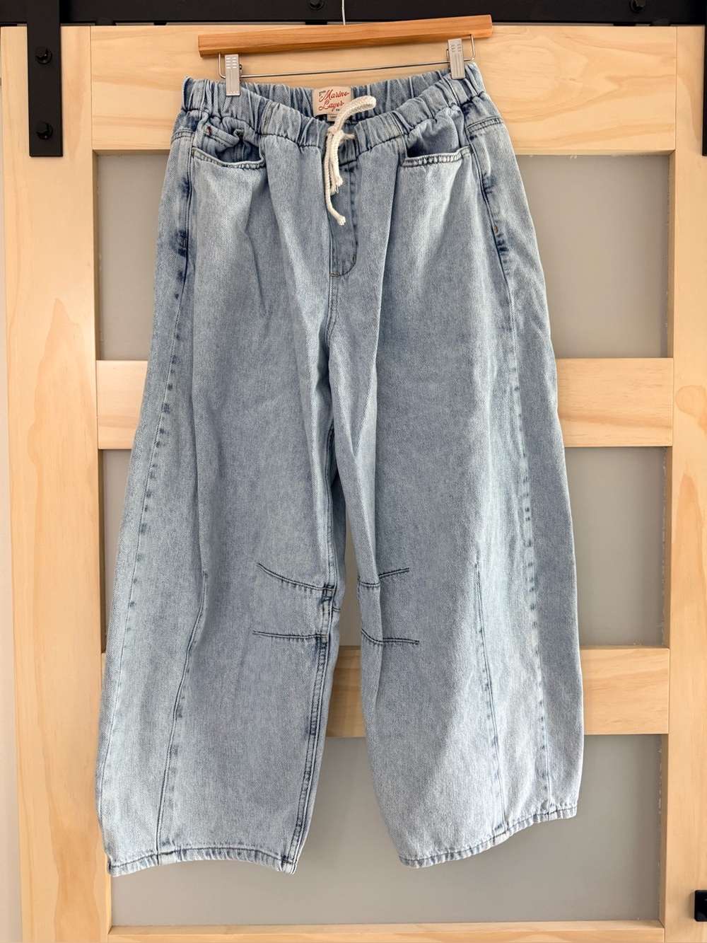 Marine Layer Drawstring Barrel Leg Jeans Light Wash Size Large